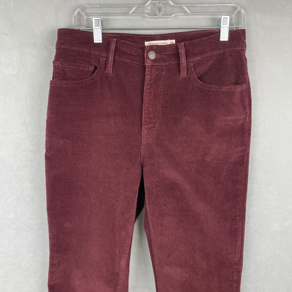 Levis 724 High Rise Straight Corduroy Pants Burgundy Maroon Fall Prep Wmns 29x30 - Picture 3 of 9
